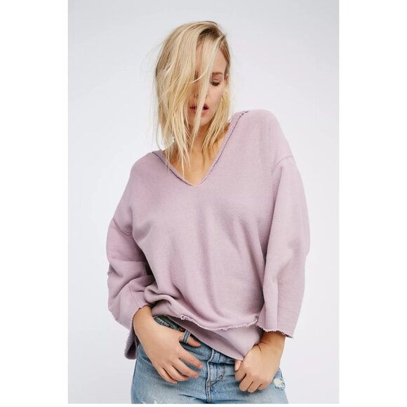 Free People Distressed Raw Hem Casual Boho Enchanted Hooded Relaxed Sweater - Picture 15 of 16